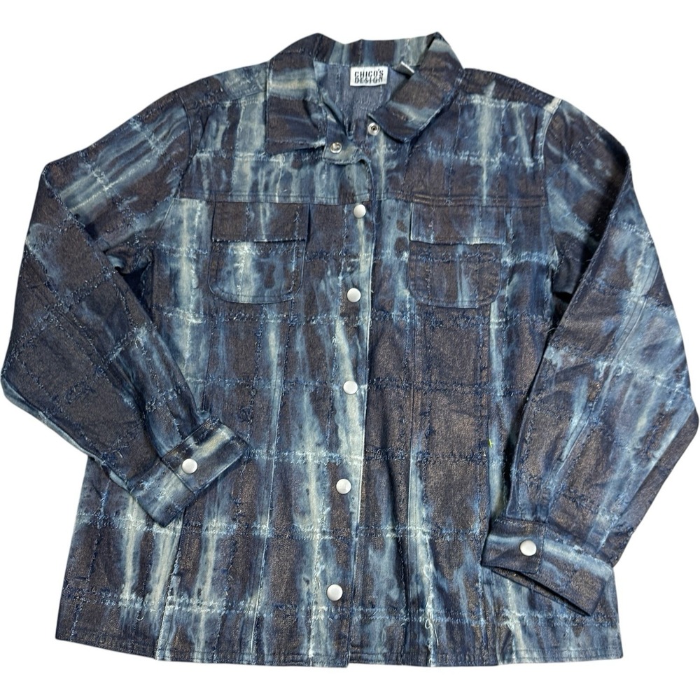 Y2K Chico's Blue Denim Jean Jacket - size 1  / Medium Tie‎ Dye Cotton Retro